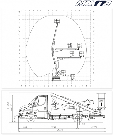Multitel MX 170 diagramy i wymiary Iveco